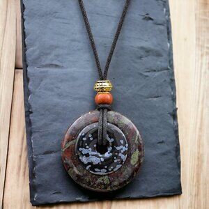 Dragon’s Blood Jasper & Snowflake Obsidian Necklace | Handmade